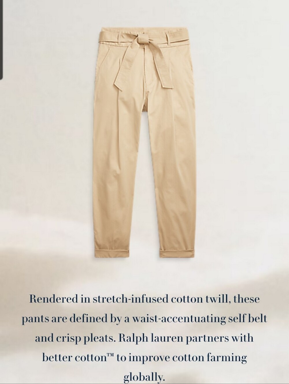 Polo Ralph Lauren Khaki Belted Twill Chino Pants NWT Size 16